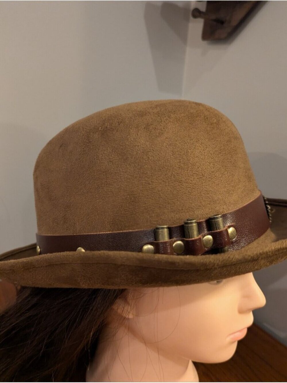 Steampunk Hat with gears Chain & Ammo, Brown bowler hat Renaissance Unisex OS - Picture 4 of 11